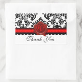 白黒ダマスク赤ワックスシールモノグラム 長方形シール (バッグ)