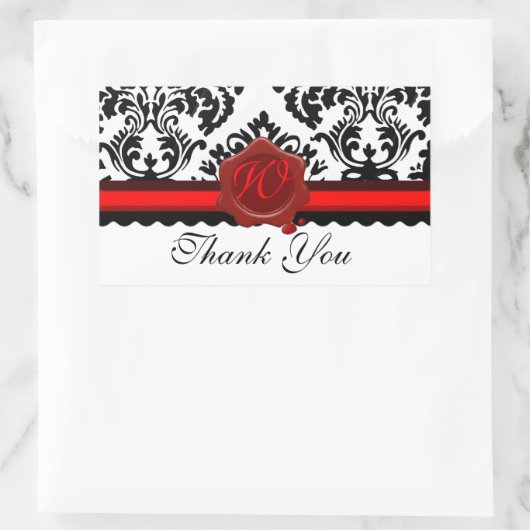 白黒ダマスク赤ワックスシールモノグラム 長方形シール (バッグ)