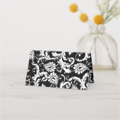 白黒ダマスク金ゴールドトリム結婚ズ プレイスカード (裏面)