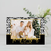 白黒ダマスク金ゴールド 箔シーズンカード (立ち正面)