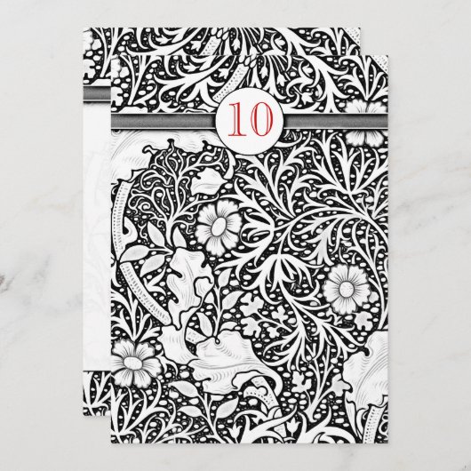 白黒ダマスク10周年結婚招待状 招待状 (正面/裏面)