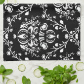 白黒ダマスク キッチンタオル (折り畳み)