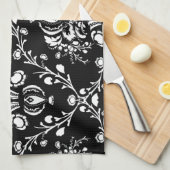 白黒ダマスク キッチンタオル (四つ折り)