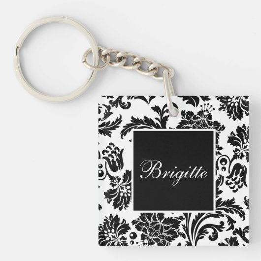 白黒ダマスク キーホルダー (正面)