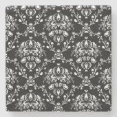 白黒ダマスク ストーンコースター (正面)