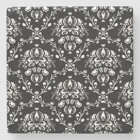 白黒ダマスク ストーンコースター (正面)