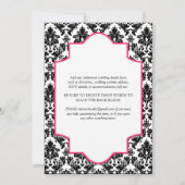 白黒ダマスク、ピンクグリッターハート招待状2 招待状 (裏面)