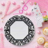 白黒ダマスク ペーパープレート (パーティー)