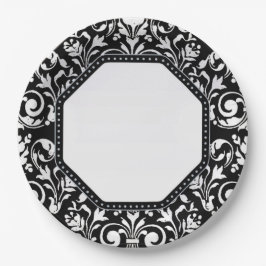 白黒ダマスク ペーパープレート