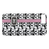 白黒ダマスク、モノグラム付きピンクバンド Case-Mate iPhoneケース (裏面(横))