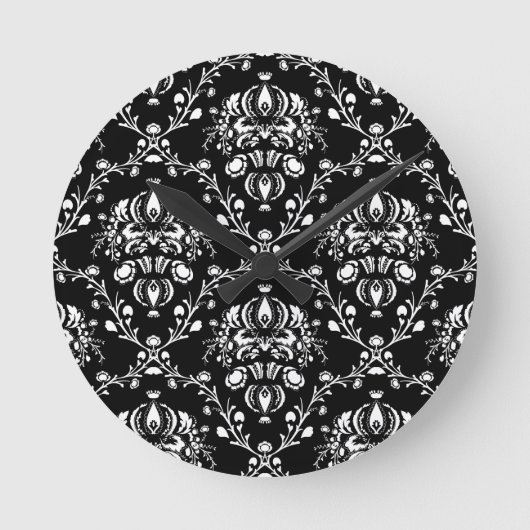 白黒ダマスク ラウンド壁時計 (正面)