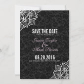 白黒ダマスク&レース マグネット招待状 (正面)