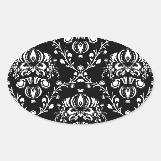 白黒ダマスク 楕円形シール (正面)