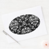 白黒ダマスク 楕円形シール (封筒)