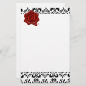 白黒ダマスク，赤ワックスシールモノグラム 便箋 (正面/裏面)