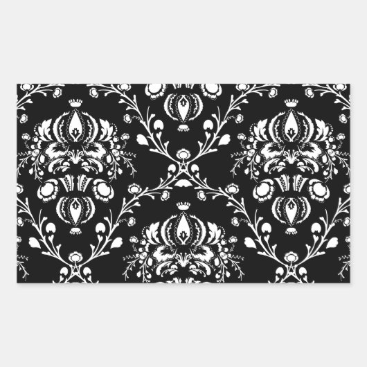 白黒ダマスク 長方形シール (正面)