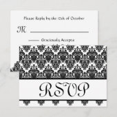 白黒ダマスクRSVP結婚の対応 出欠カード (正面/裏面)