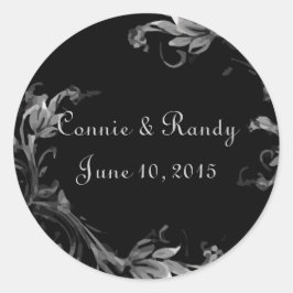 白黒ダマスコウェディングモノグラムステッカー ラウンドシール