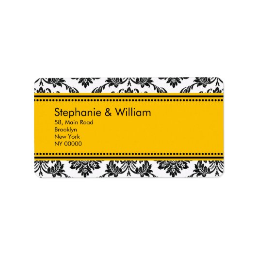 白黒ダマスコウェディング住所 シール (正面)