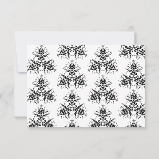 白黒ダマスコウェディングRSVPカード 出欠カード (裏面)