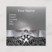 白黒ダマスリボン,グレージェムストーンモノグラム スクエア名刺 (正面)