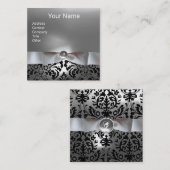 白黒ダマスリボン,グレージェムストーンモノグラム スクエア名刺 (正面/裏面)