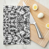白黒ダマスレースブロケード キッチンタオル (四つ折り)