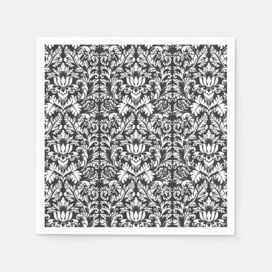 白黒ダマスレースブロケード スタンダードカクテルナプキン (正面)