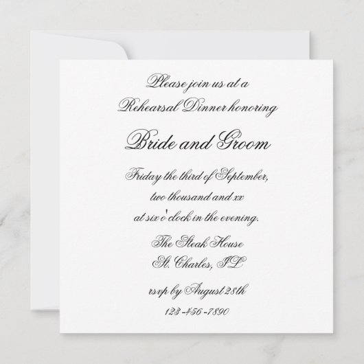 白黒ダリアフラワーリハーサルディナー 招待状 (裏面)