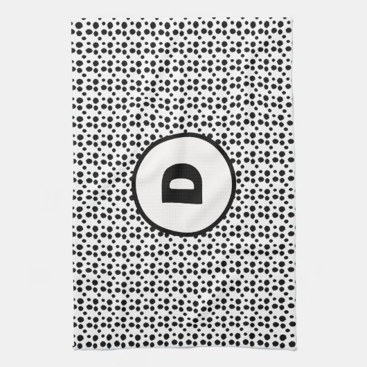 白黒ダルマの可愛いドット・モノグラム キッチンタオル (縦)