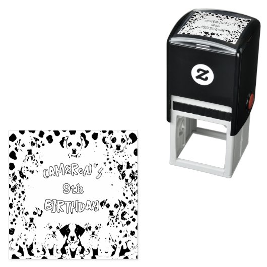 白黒ダルマチア子犬の誕生日パーティー セルフインキングスタンプ (インサイチュ)