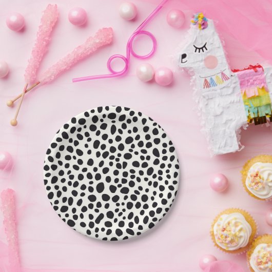 白黒ダルマチア犬の抽象芸術パターン ペーパープレート (パーティー)