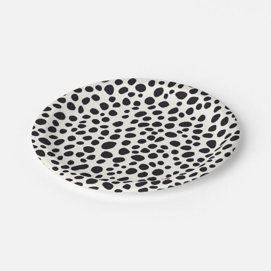 白黒ダルマチア犬の抽象芸術パターン ペーパープレート (アングル)