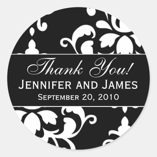 白黒ダンスクウェディングサンキューラベル ラウンドシール (正面)