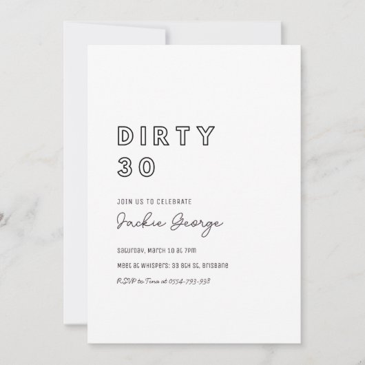 白黒ダーティ30歳の誕生日招待状 招待状 (正面)