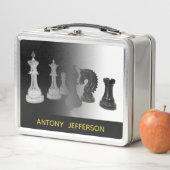 白黒チェスの駒の金ゴールド名 メタルランチボックス (インサイチュ)