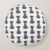 白黒チェス姿リノカットルーク ラウンドクッション (正面)