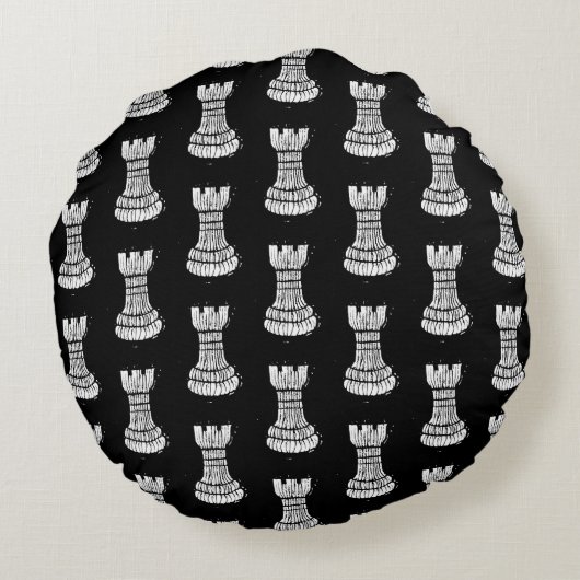 白黒チェス姿リノカットルーク ラウンドクッション (裏面)