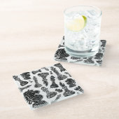 白黒チェス姿リノカット ガラスコースター (アングル)