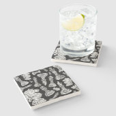 白黒チェス姿リノカット ストーンコースター (横)