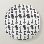 白黒チェス姿リノカット ラウンドクッション (正面)