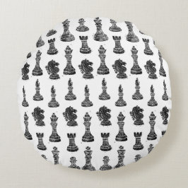 白黒チェス姿リノカット ラウンドクッション