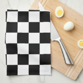 白黒チェス市松模様にレトロ キッチンタオル (四つ折り)