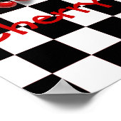 白黒チェッカーボードさくらんぼパイキッチン ポスター (角)