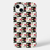 白黒チェッカーボードのシックなピンクの花 Case-Mate iPhoneケース (裏面)