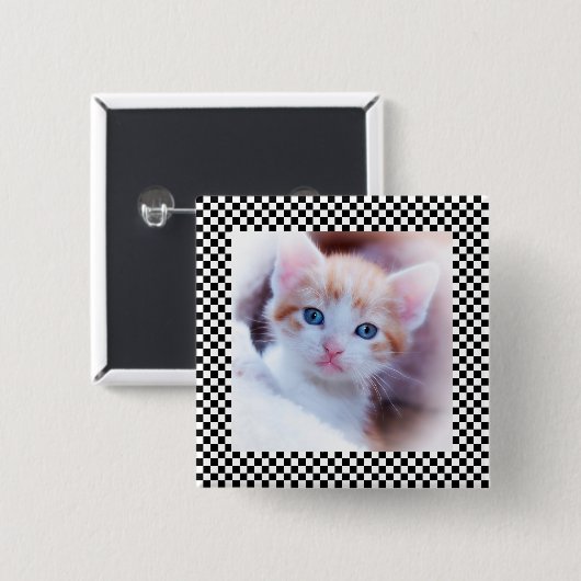 白黒チェッカーボードのフォトフレーム 缶バッジ (正面&裏面)