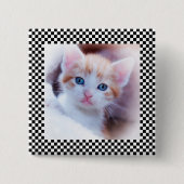 白黒チェッカーボードのフォトフレーム 缶バッジ (正面)