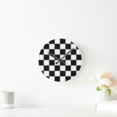 白黒チェッカーボードのレトロのヒップスター2 ラウンド壁時計 (ホーム)