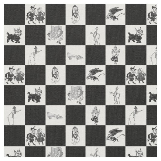 白黒チェッカーボードのOZの魔法使い ファブリック (クローズアップ)