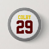 白黒チェッカーボードスポーツカラー名番号 缶バッジ (正面)